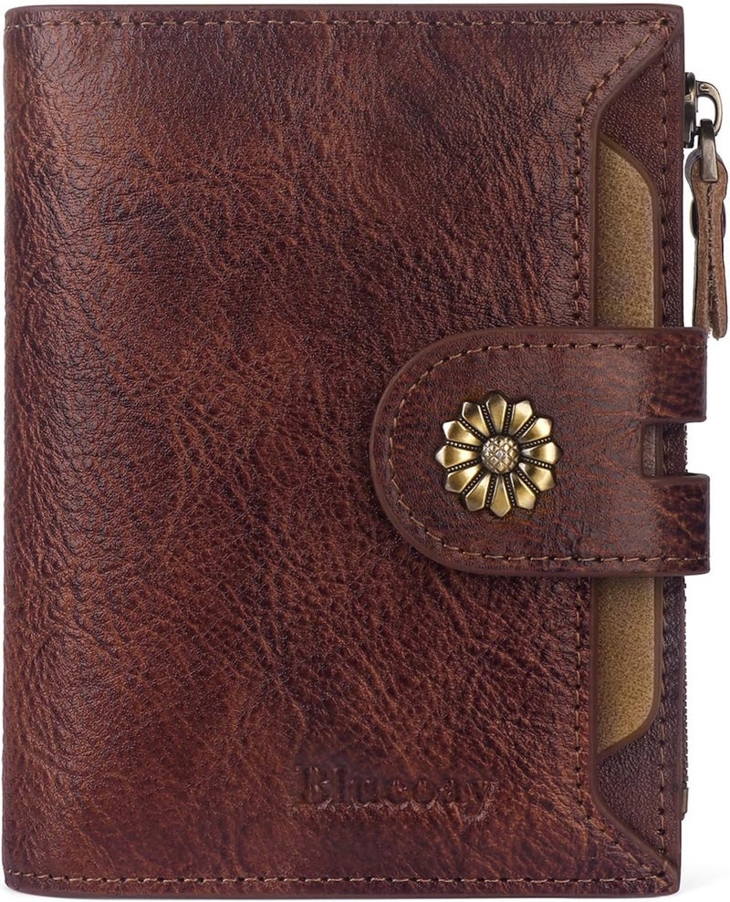 Blucoay Wallet Women,Rfid Blocking Leather Bifold Womens Wallet Compact Card Holder Small Wallet for Women with Removable ID Window Darkhkaki - Image 1
